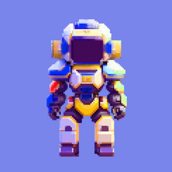 robot spaceman pixel art character for 8 bit game vector image