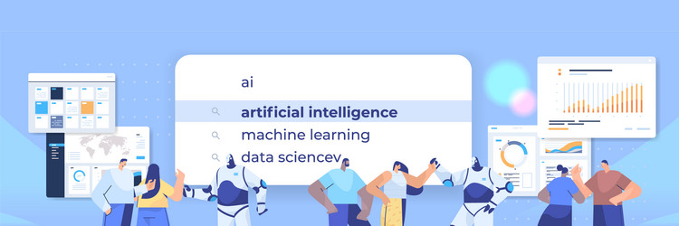 mix race people and robots choosing ai in search vector image