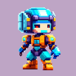 robot spaceman pixel art character for 8 bit game vector image