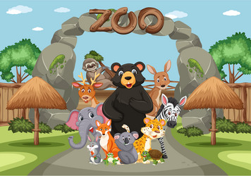 scene with wild animals in zoo at day time vector image