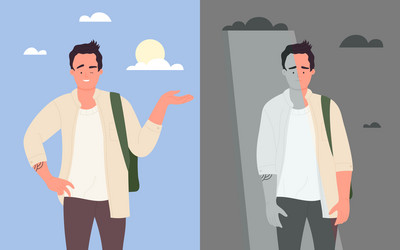 teen student in good bad mood mental health vector