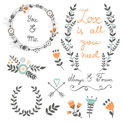 romantic collection with flowers wreaths Vector Image