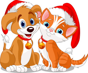 Cute Christmas Dogs and Cats Vector Image