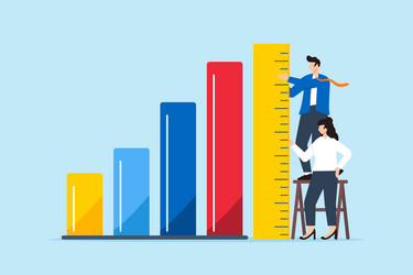 two business people with ruler measuring bar graph vector image