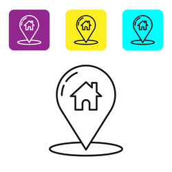 black line map pointer with house icon isolated vector image