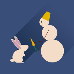 flat web icon with long shadow snowman and rabbit vector image
