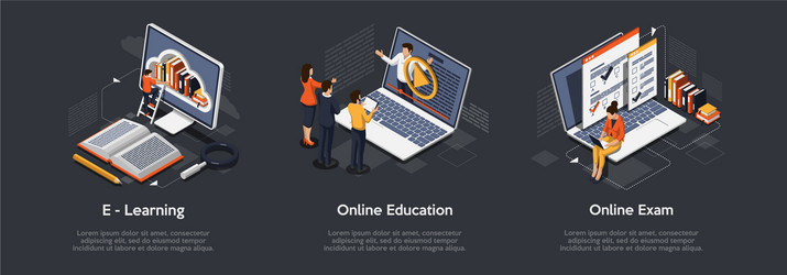 isometric set education concept e-learning vector