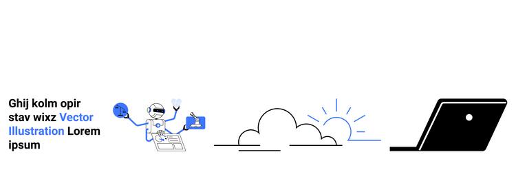 robot interacting with digital devices under sunny vector image