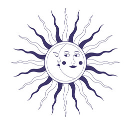two faces of sun and moon eclipse with rays vector image