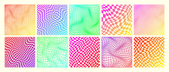 groovy checkered pattern neon distorted tiled vector image