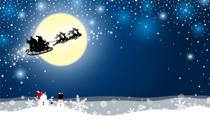 Santa Claus and Reindeer at Moonlight Vector Image