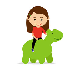 girl sitting on green dinosaur toy vector