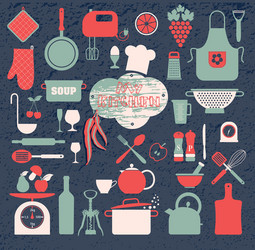 kitchen icons set of tools vector