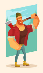 Lumberjack man mascot character hold axe vector