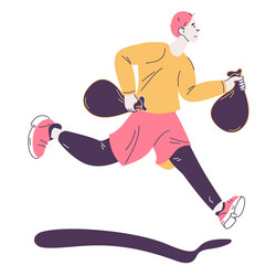 man jogging with trash flat outline character vector image