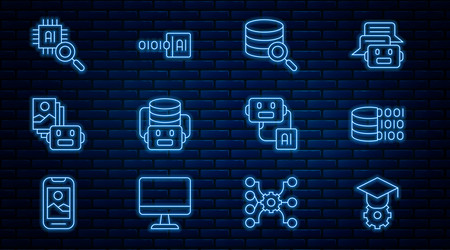 set line graduation cap binary code server vector image