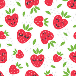 Seamless pattern with cartoon smiling strawberry vector