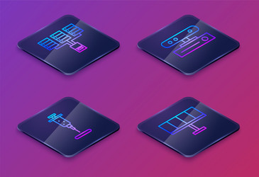 set isometric line server data web hosting vector image