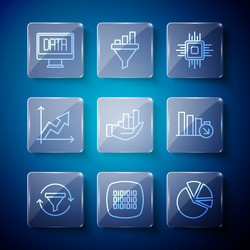 set line sales funnel with chart binary code pie vector image