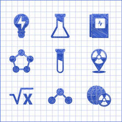 set test tube and flask molecule planet earth vector image
