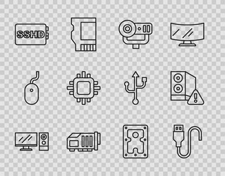set line computer monitor usb cable cord web vector image