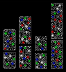 bright mesh network bar chart with flash spots vector image