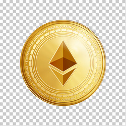 Golden ethereum blockchain coin symbol vector