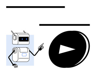 robot pointing at play button symbolizing vector image