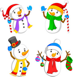 Cheerful Snowmen in Various Poses Vector Image
