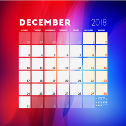 December 2018 calendar planner design template vector