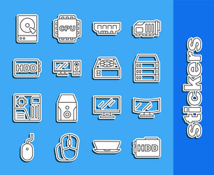set line hard disk drive hdd computer monitor vector image