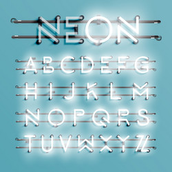 realistic neon font with wires and console vector