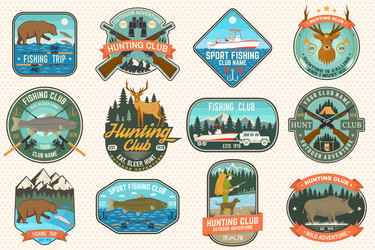 Fishing & Hunting Club Patches Vector Image