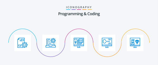 programming and coding blue 5 icon pack including vector