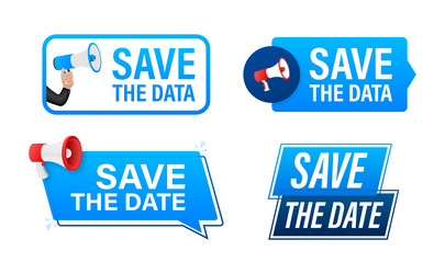 save the date text with megaphone label set vector image