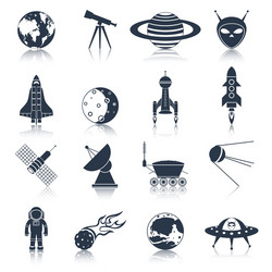 Black space icons set Royalty Free Vector Image