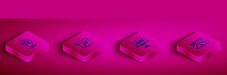 set isometric line map pointer with star board vector image