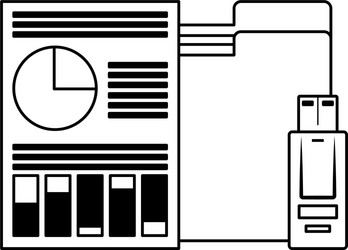 Documents with data chart in black and white vector