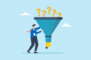 flat of smart businessman using funnel to filter vector image