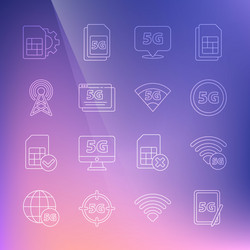 set line graphic tablet with 5g network location vector image