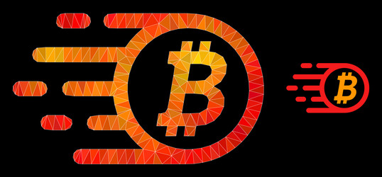 polygonal bitcoin icon with fire gradient vector image