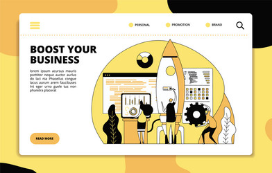 startup landing page tech team launching rocket vector image