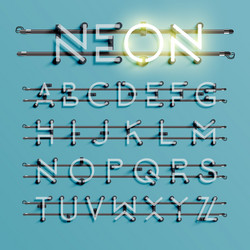 realistic neon font with wires and console vector image