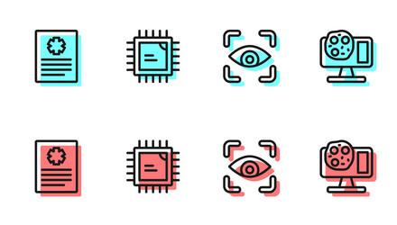 set line eye scan patient record processor cpu vector image