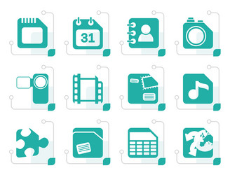 stylized mobile phone computer and internet icons vector