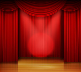 empty stage with red curtain and spotlight on wood Vector Image