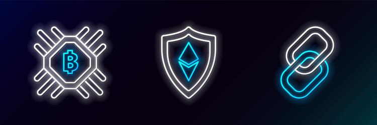 set line chain link cpu mining farm and shield vector image