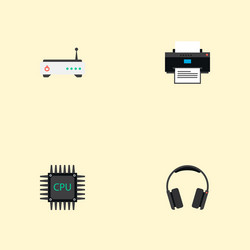 set of pc icons flat style symbols with cpu vector image