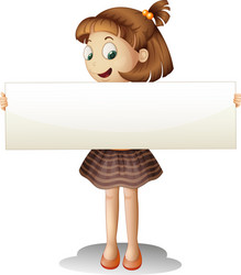 A smiling young girl holding an empty cardboard vector