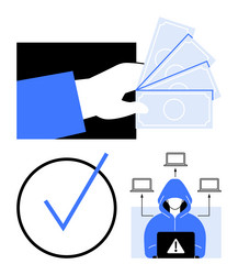 digital fraud prevention hand with money hacker vector image